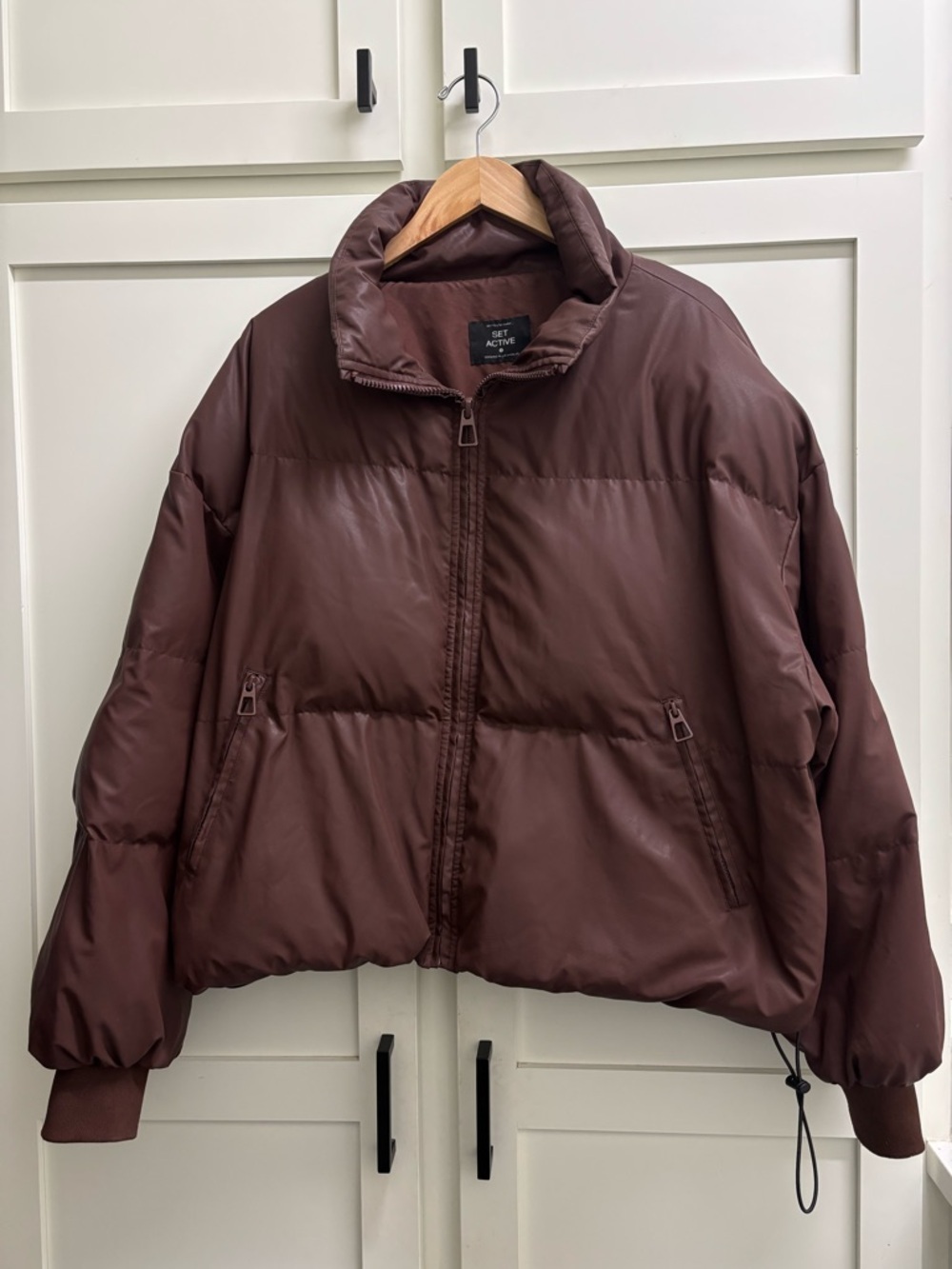 SET Active Oversized Puffer Jacket Brown Small Coat Coco Poly Zip - Picture 2 of 9